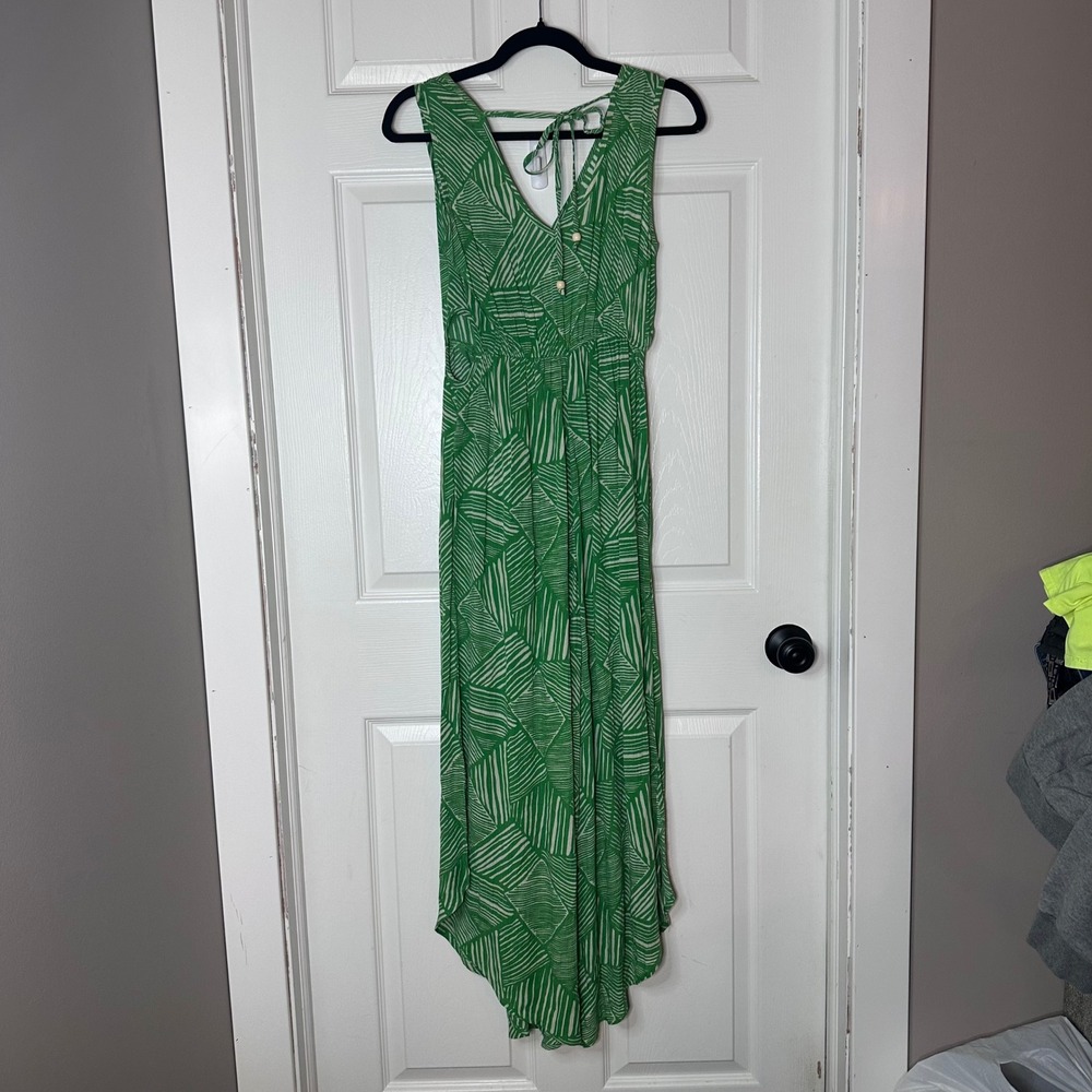 Band of the Free Green Geometric Print Wide Leg Jumpsuit Side Cutouts Womens S - Picture 3 of 6